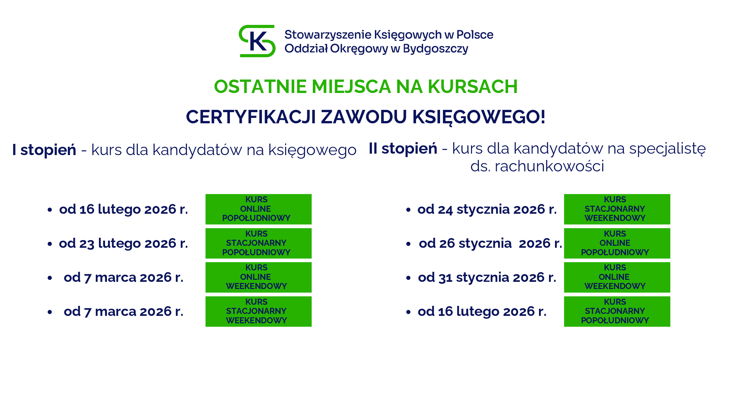 Kursy I i II stopnia certyfikacji zawodu księgowego! Ostatnia szansa na zapisy 📣⏰‼️