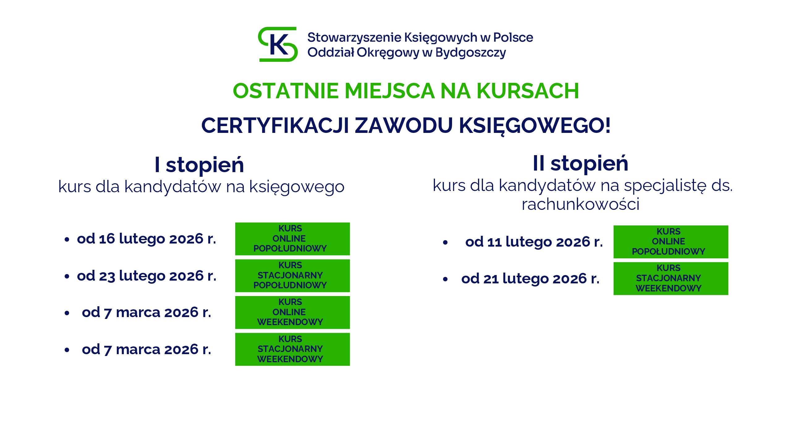 Kursy I i II stopnia certyfikacji zawodu księgowego! Ostatnia szansa na zapisy 📣⏰‼️